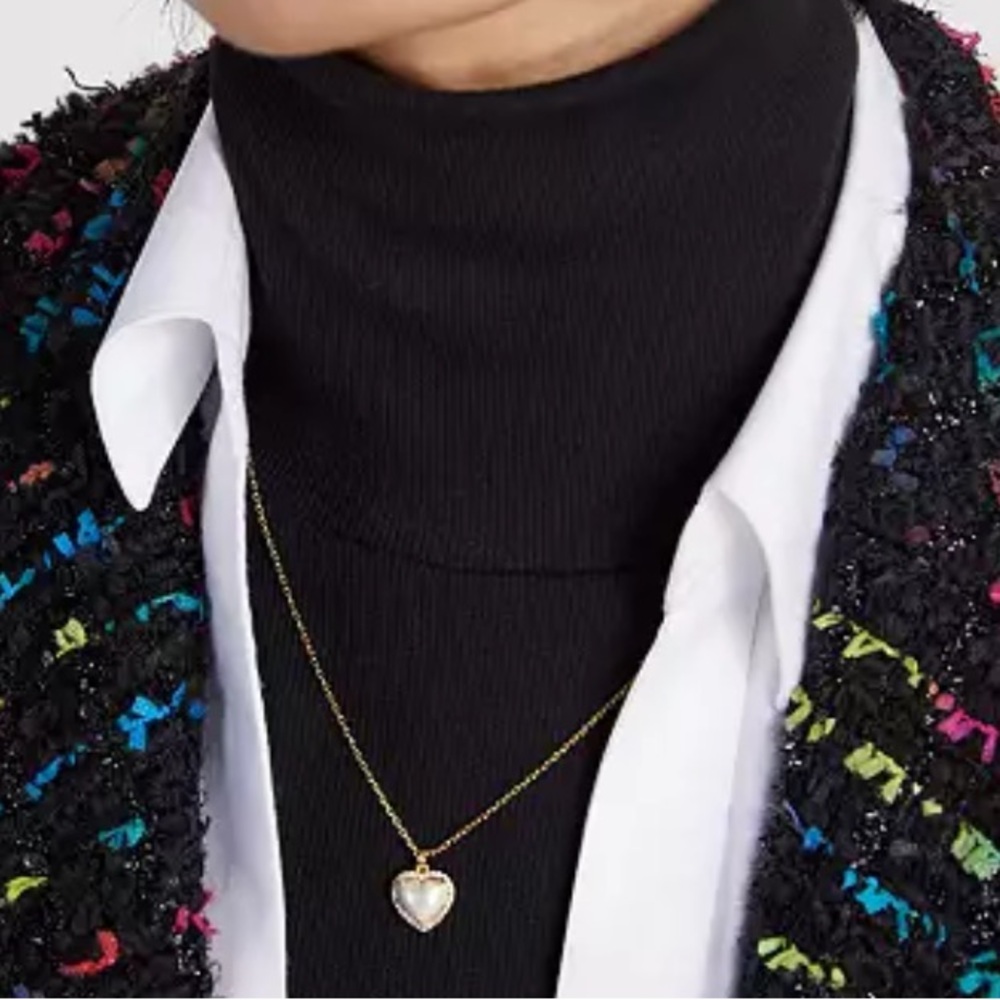 NWT kate spade My Love Pave Faux Pearl Heart Necklace and Earrings in boxes - Picture 5 of 14